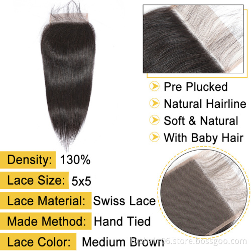 bone straight closure transparent raw 4x4 peruvian  5x5 lace human hair  clousure and frontal for women hair piece